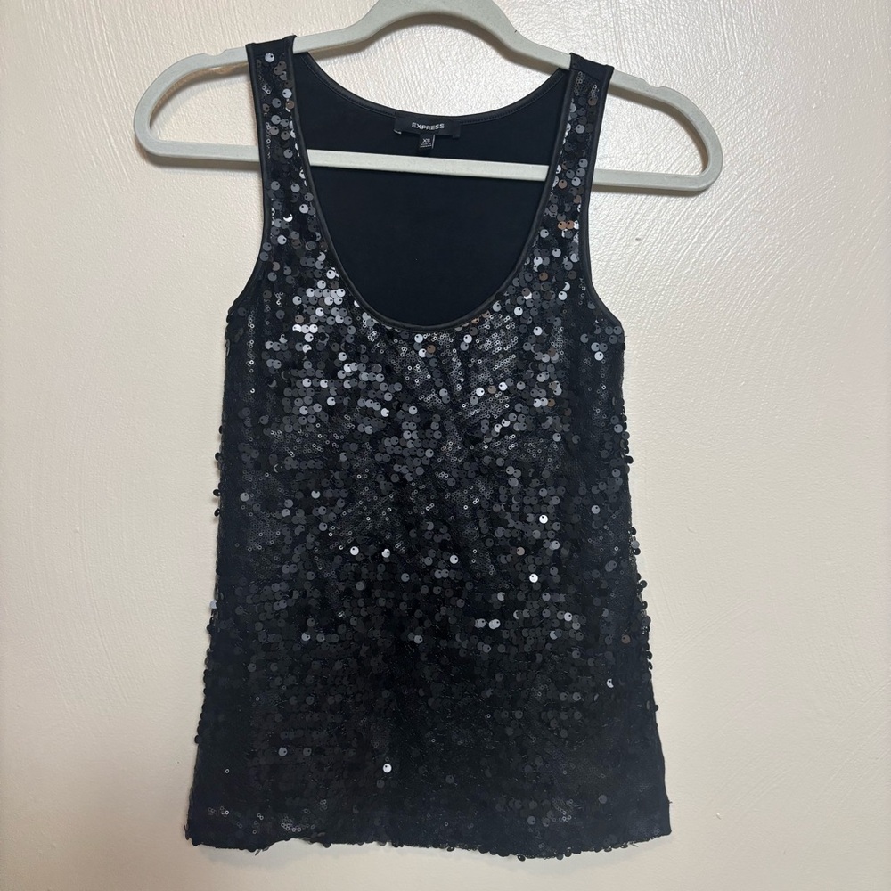 Express Women's Tank Top‎ Sequin Pattern Sleeveless Black Size XS